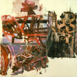 "Light Gear (Anagrams-- A pun)" 1998, vegetable dye transfer on polylaminate, 61" x 61"