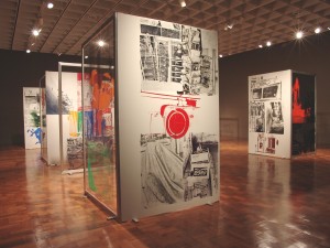 “A Quake in Paradise (Labyrinth)” 1994, acrylic and graphite on 29 panels of bonded aluminum, anodized mirrored aluminum and polycarbonate (Lexan) with aluminum framing, dimensions variable 